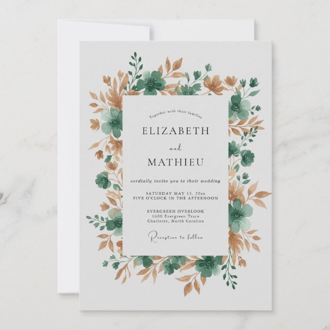 Teal Earthy Botanical Romance Wedding Invitation (Front)