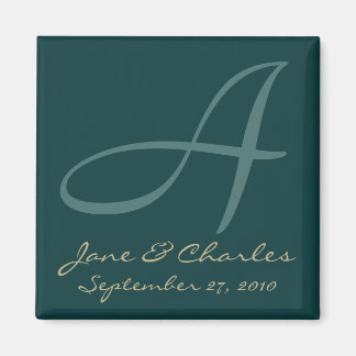 Teal & Ecru Monogram • Save the Date Magnet