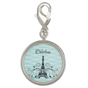 Teal Eiffel Tower Flourish Bracelet Charm