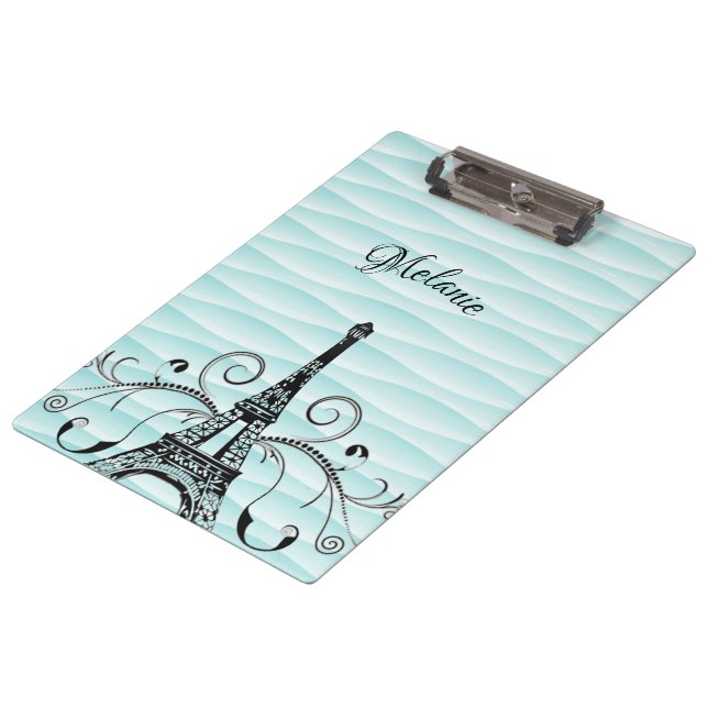 Teal Eiffel Tower Flourish Clipboard (Angled)