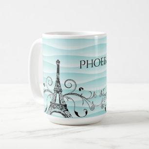 Teal Eiffel Tower Flourish Coffee Mug