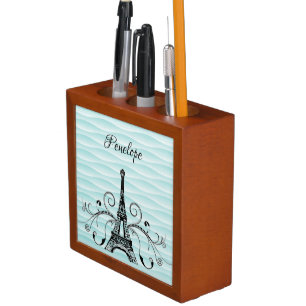 Teal Eiffel Tower Flourish Desk Organizer