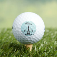 Teal Eiffel Tower Flourish Golf Balls