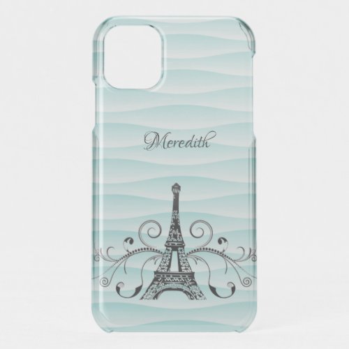 Teal Eiffel Tower Flourish iPhone Case