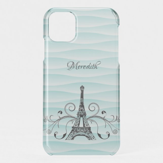 Teal Eiffel Tower Flourish iPhone Case (Back)