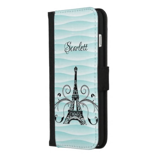 Teal Eiffel Tower Flourish iPhone Wallet Case