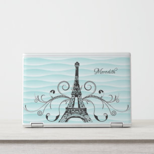 Teal Eiffel Tower Flourish Laptop Skin