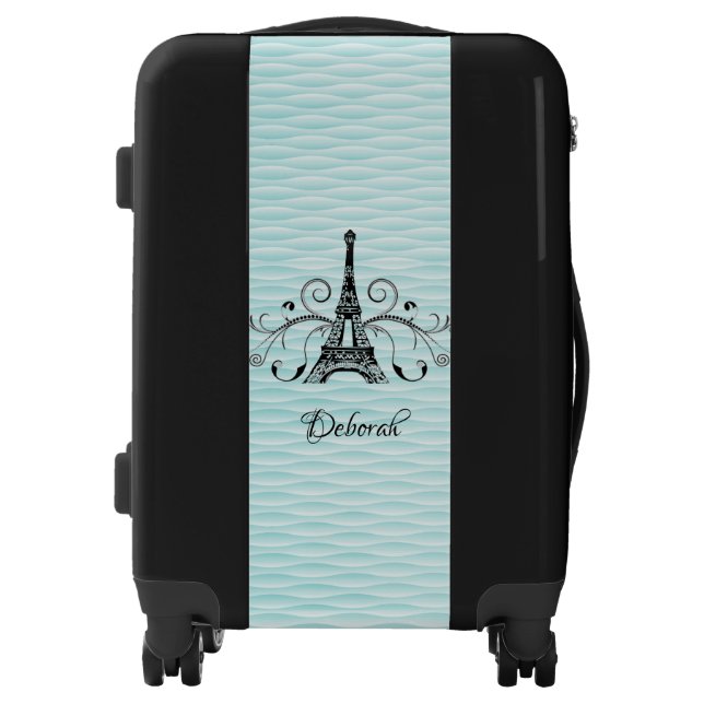 Teal Eiffel Tower Flourish Suitcase (Front)