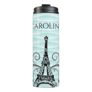 Teal Eiffel Tower Flourish Thermal Tumbler