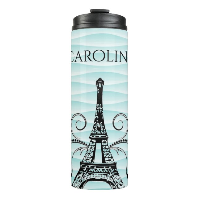Teal Eiffel Tower Flourish Thermal Tumbler (Front)