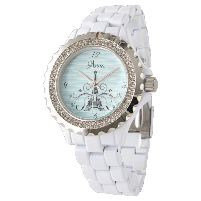 Teal Eiffel Tower Flourish Watch (Angled)