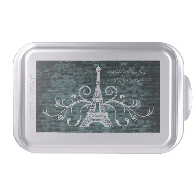 Teal Eiffel Tower Grunge Cake Pan (Front)