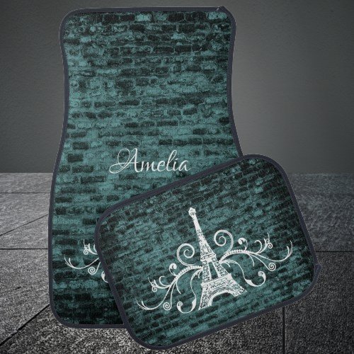 Teal Eiffel Tower Grunge Car Mats