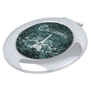 Teal Eiffel Tower Grunge Compact Mirror