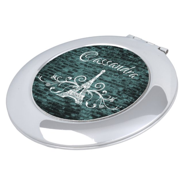 Teal Eiffel Tower Grunge Compact Mirror (Turned)