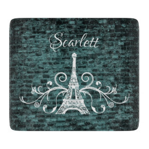 Teal Eiffel Tower Grunge Cutting Board