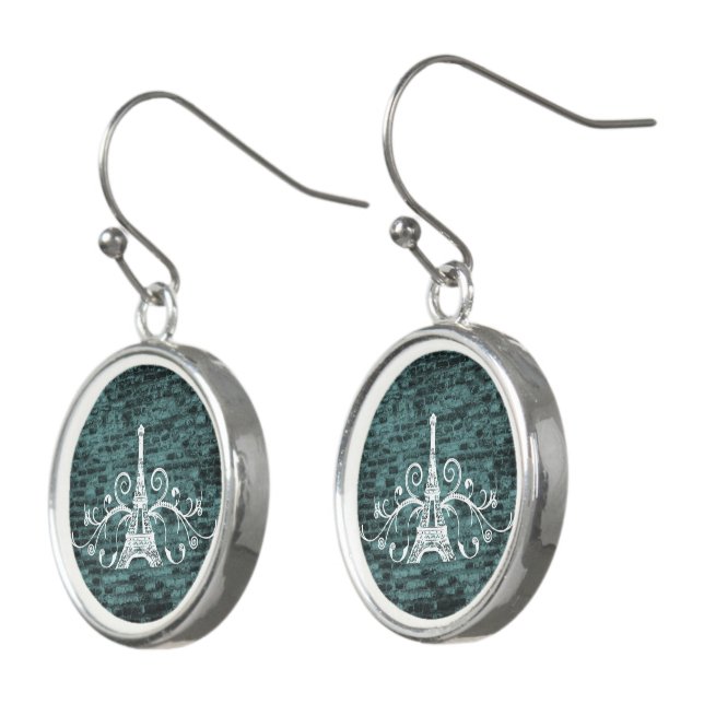 Teal Eiffel Tower Grunge Earrings (Angled)