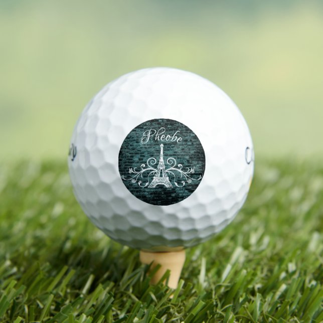 Teal Eiffel Tower Grunge Golf Balls (Insitu Tee)