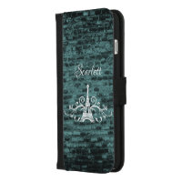 Teal Eiffel Tower Grunge iPhone Wallet Case