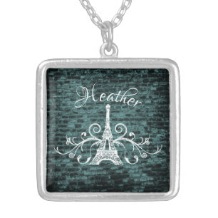 Teal Eiffel Tower Grunge Necklace
