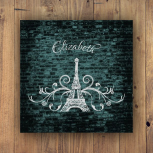 Teal Eiffel Tower Grunge Paperweight