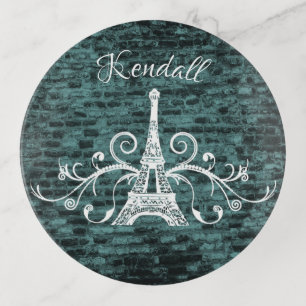 Teal Eiffel Tower Grunge Trinket Tray