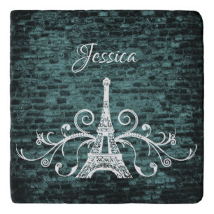 Teal Eiffel Tower Grunge Trivet