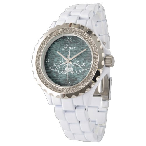 Teal Eiffel Tower Grunge Watch