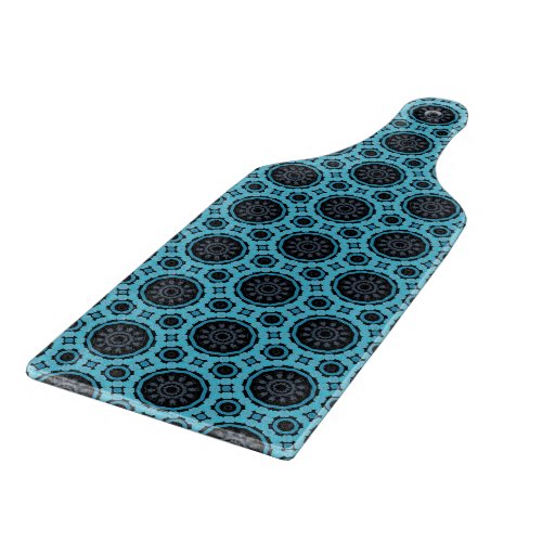 Teal Electric Circles at Dark Background Cutting Board