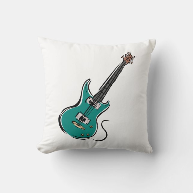teal electric guitar music graphic.png throw pillow (Front)
