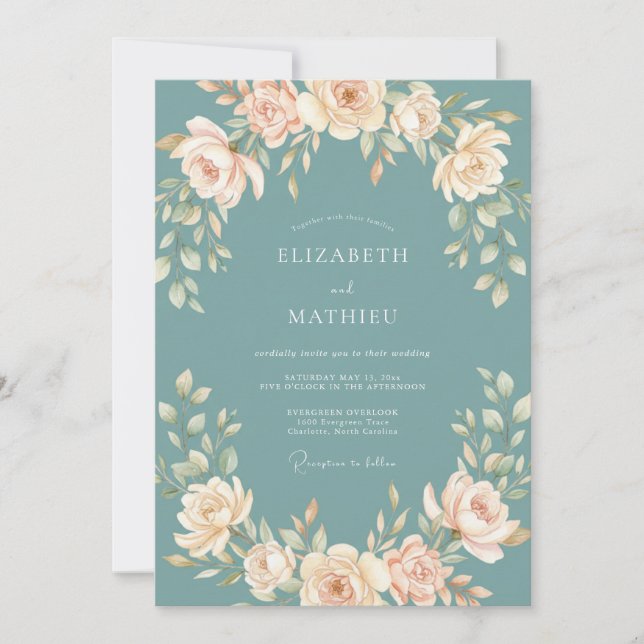 Teal Elegant Botanical Wedding Invitation (Front)