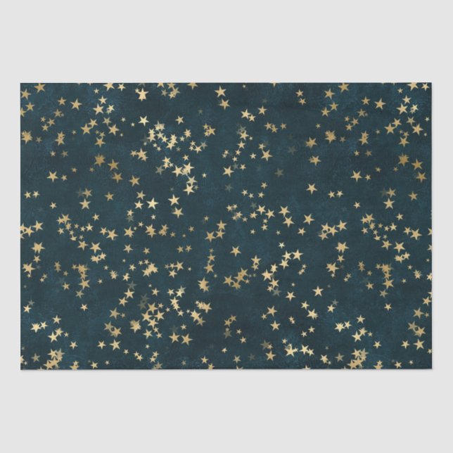Teal Elegant Celestial Starry Gold Stars Design Tissue Paper (Front)