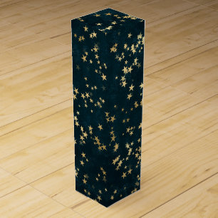 Teal Elegant Celestial Starry Gold Stars Design Wine Box