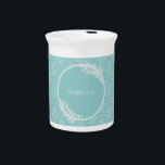 Teal Elegant Damask Beverage Pitcher<br><div class="desc">Serve your hot or cold beverages with this unique Teal Elegant Damask Personalized Porcelain Pitcher. Pitcher design features an elegant damask background and space to add your name adorned with delicate foliage.  Additional gift items available with this design as well as a variety of colors.</div>