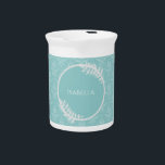 Teal Elegant Damask Beverage Pitcher<br><div class="desc">Serve your hot or cold beverages with this unique Teal Elegant Damask Personalized Porcelain Pitcher. Pitcher design features an elegant damask background and space to add your name adorned with delicate foliage.  Additional gift items available with this design as well as a variety of colors.</div>