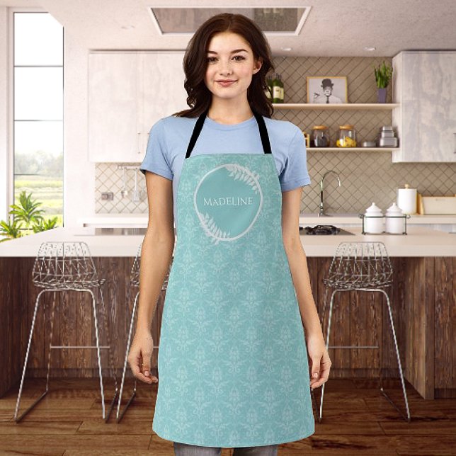 Teal Elegant Damask Personalized Apron (Teal Elegant Damask Personalized Apron)