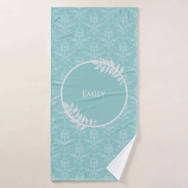 Teal Elegant Damask Personalized Bath Towel Set (Bath Towel)