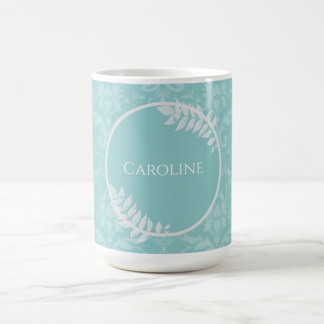 Teal Elegant Damask Personalized Coffee Mug (Center)