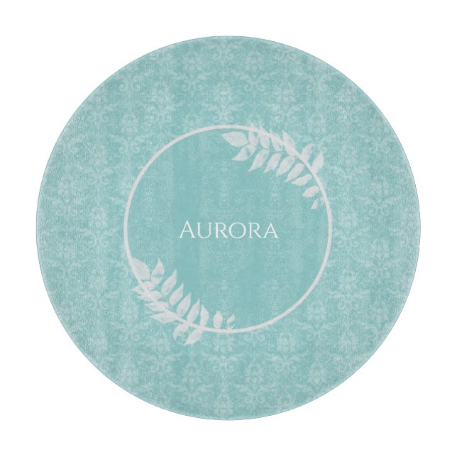 Teal Elegant Damask Personalized Cutting Board (Front)