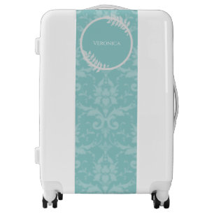 Teal Elegant Damask Personalized Luggage