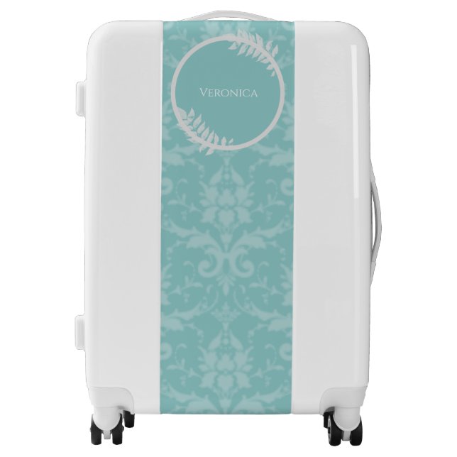 Teal Elegant Damask Personalized Luggage (Front)