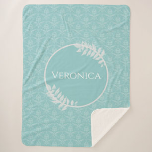 Teal Elegant Damask Personalized Sherpa Blanket