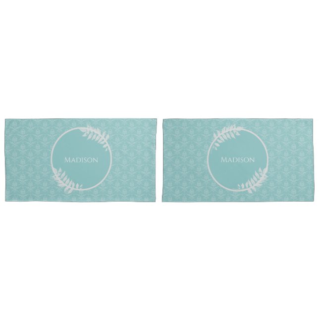 Teal Elegant Damask Pillow Case (Front-Set)