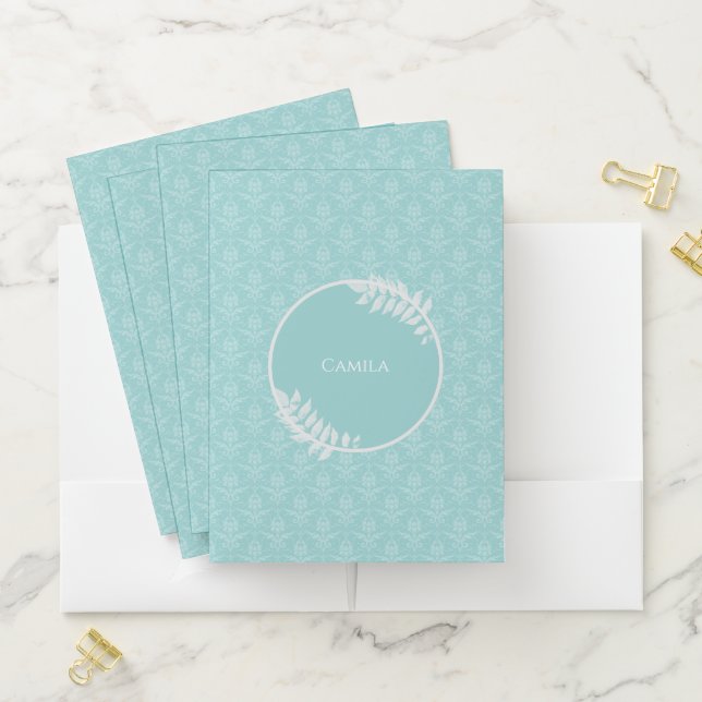 Teal Elegant Damask Pocket Folder (In Situ)