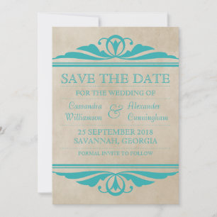 Teal Elegant Deco Save the Date Invite