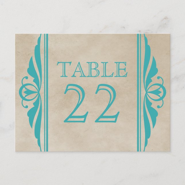 Teal Elegant Deco Table Number Postcard (Front)