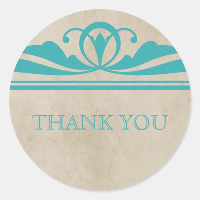Teal Elegant Deco Thank You Stickers (Front)