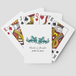 Teal Elegant Dragons Playing Cards