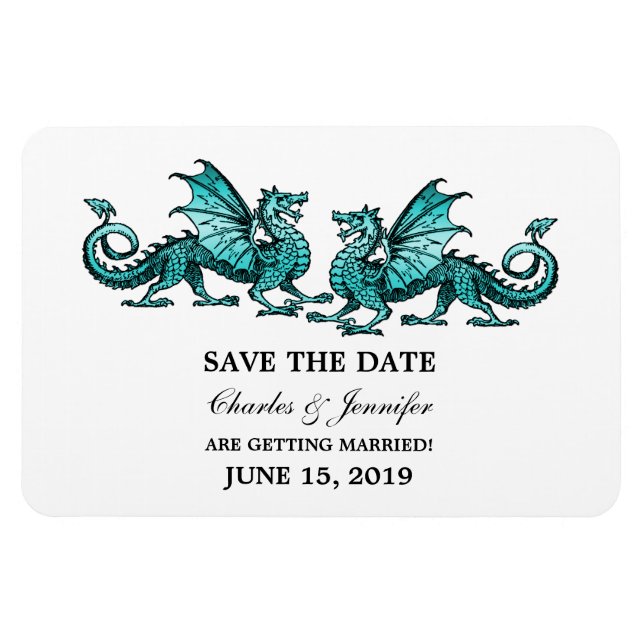 Teal Elegant Dragons Save the Date Magnet (Horizontal)