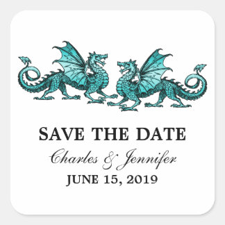 Teal Elegant Dragons Save the Date Stickers